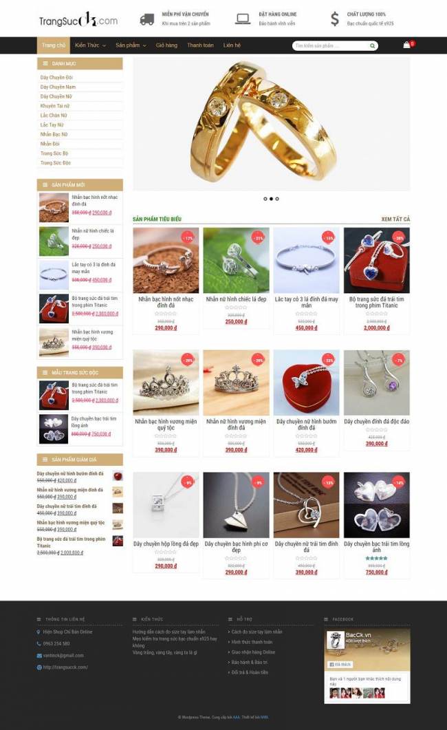 Mẫu thiết kế website bán trang sức độc đáo