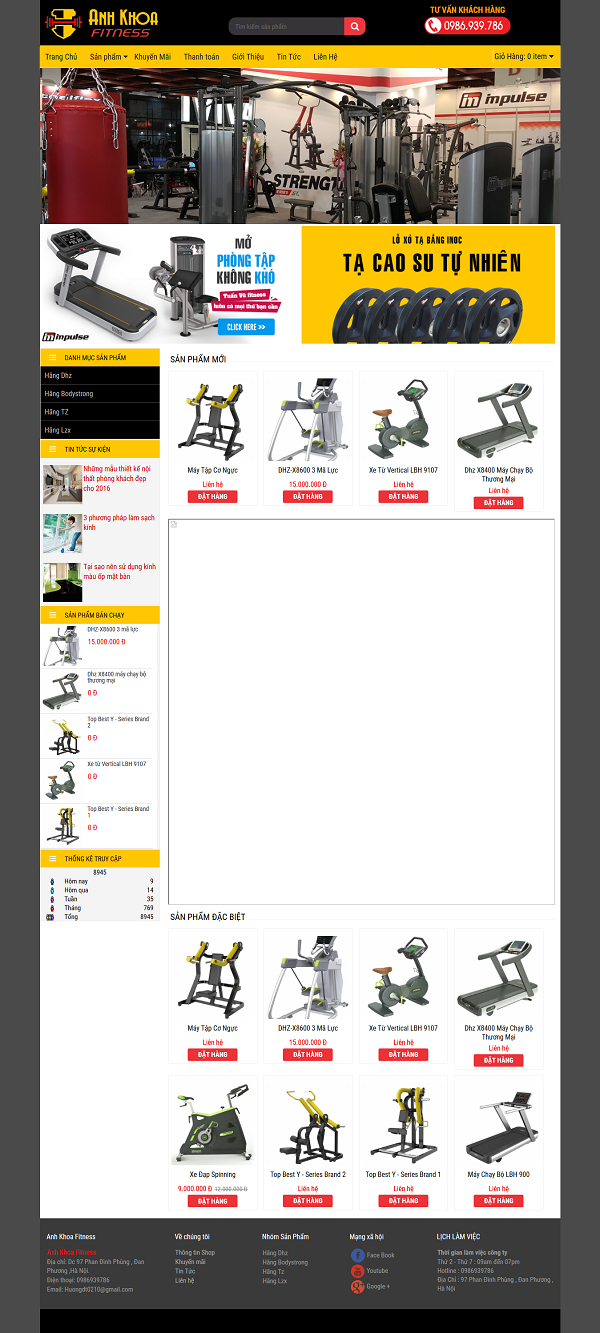 Mẫu website bán đồ cho phòng tập gym chất lượng