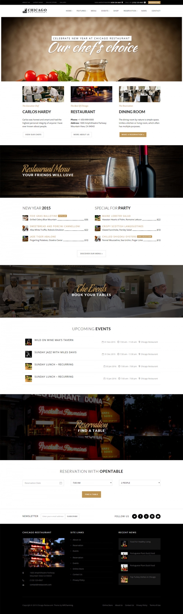 Mẫu website nhà hàng Chicago mang phong cách nước ngoài