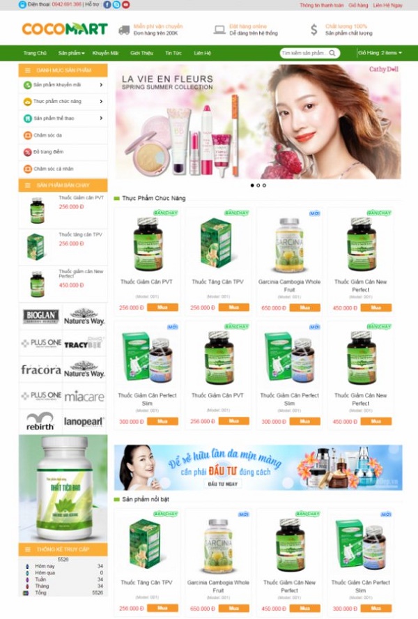 Mẫu website bán hàng shop mỹ phẩm cao cấp