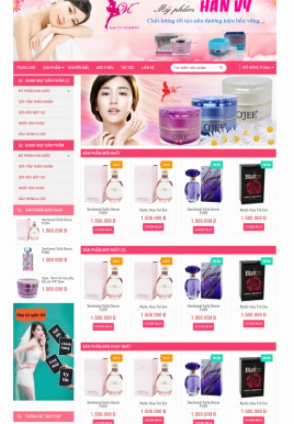 Mẫu website bán hàng mỹ phân cho shop Hàn Vy