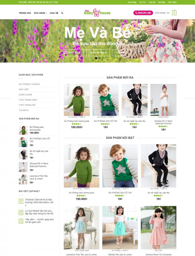 Mẫu website thời trang cao cấp cho mẹ và bé